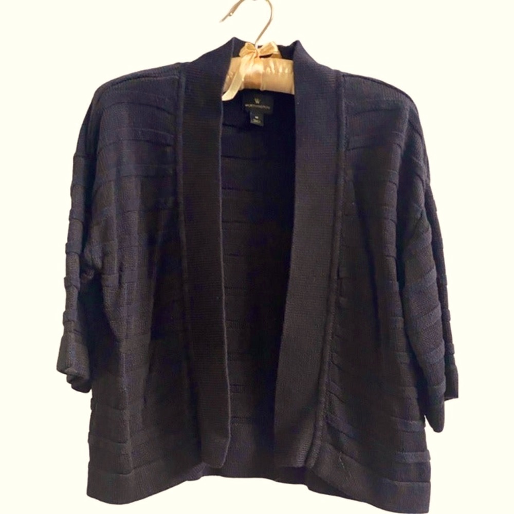 Worthington Black Knit Open Front Cardigan
